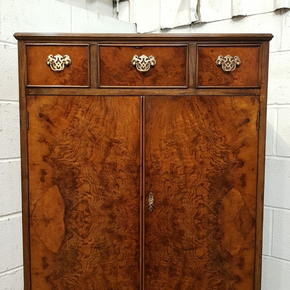 ANTIQUE BURR WALNUT TALL BOY CABINET C1920 View VI