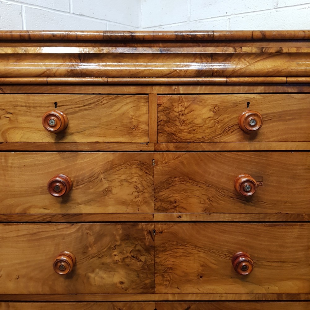 ANTIQUE VICTORIAN BURR WALNUT SCOTCH  CHEST OF DRAWERS C1880 View II