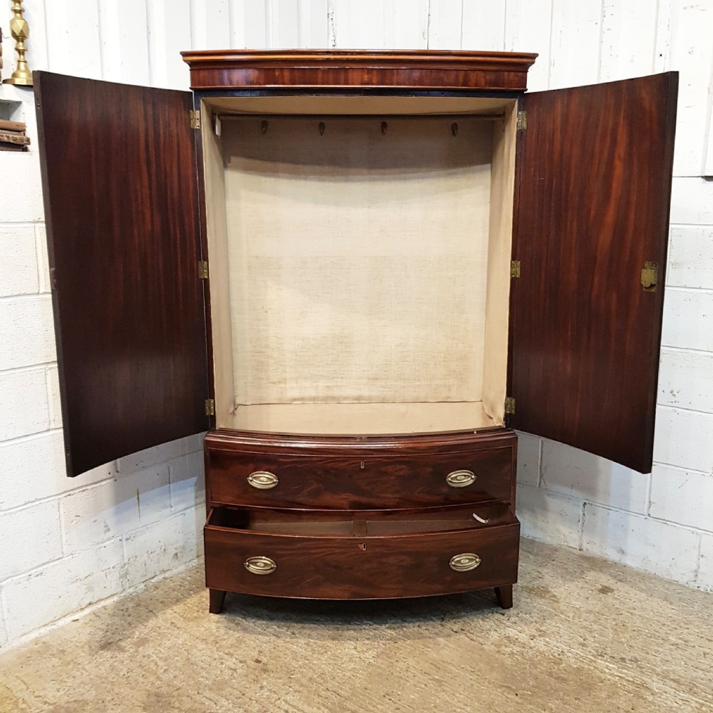 ANTIQUE LATE VICTORIAN BOW FROT MAHOGANY CLOTHES PRESS C1890 View II