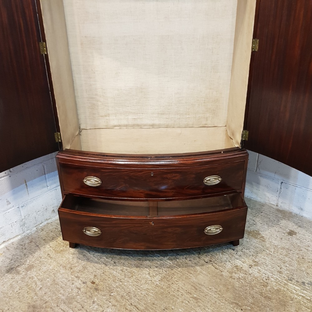 ANTIQUE LATE VICTORIAN BOW FROT MAHOGANY CLOTHES PRESS C1890 View IV