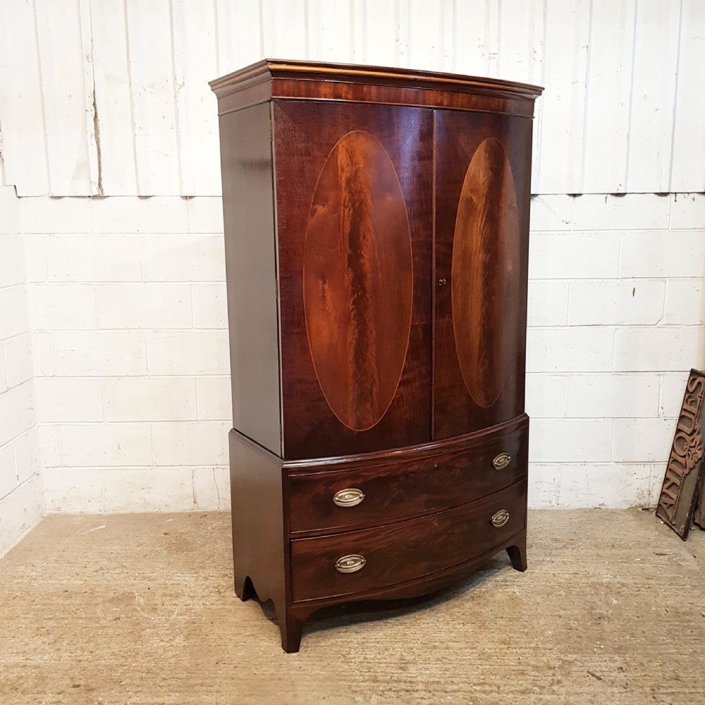 ANTIQUE LATE VICTORIAN BOW FROT MAHOGANY CLOTHES PRESS C1890 View VIII