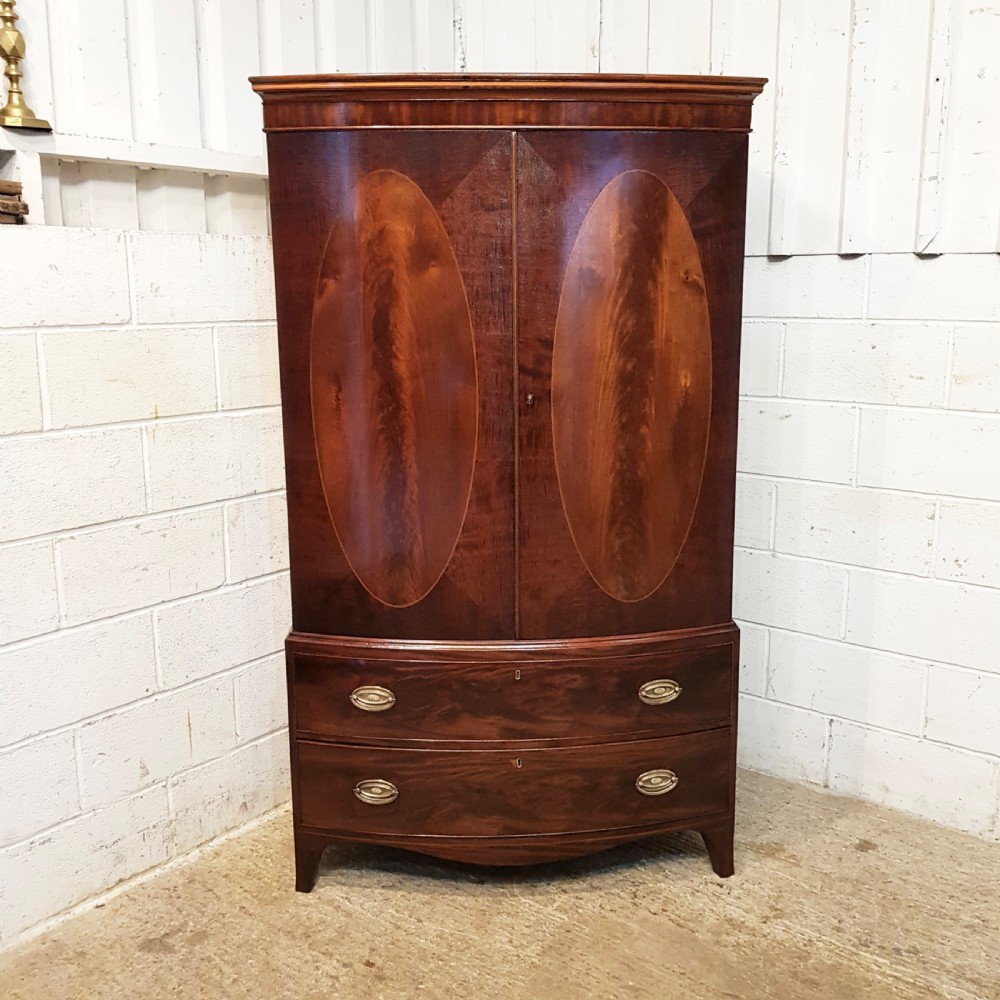 ANTIQUE LATE VICTORIAN BOW FROT MAHOGANY CLOTHES PRESS C1890 View IX