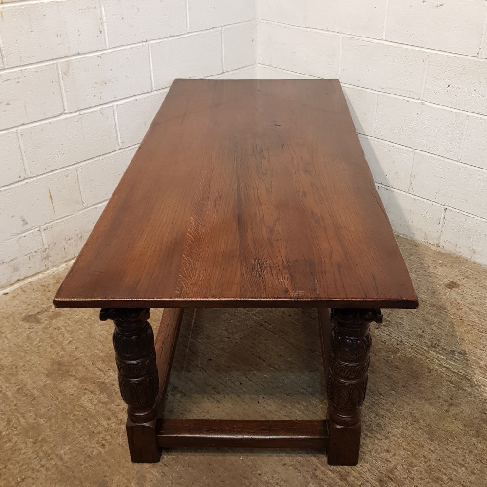 ANTIQUE CARVED OAK REFECTORY DINING TABLE C1920 View III