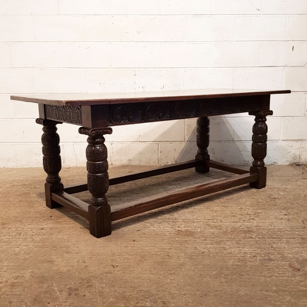 ANTIQUE CARVED OAK REFECTORY DINING TABLE C1920 View IV