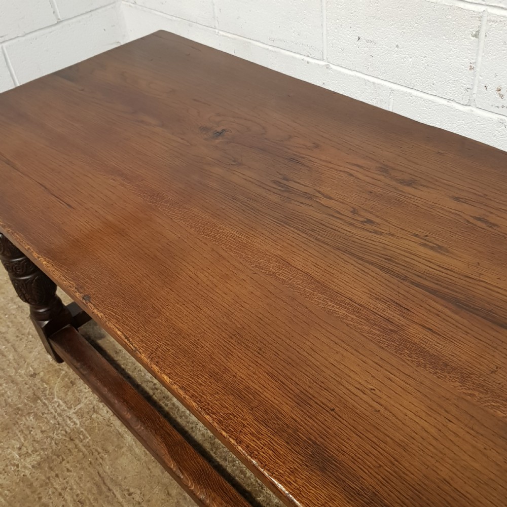 ANTIQUE CARVED OAK REFECTORY DINING TABLE C1920 View V