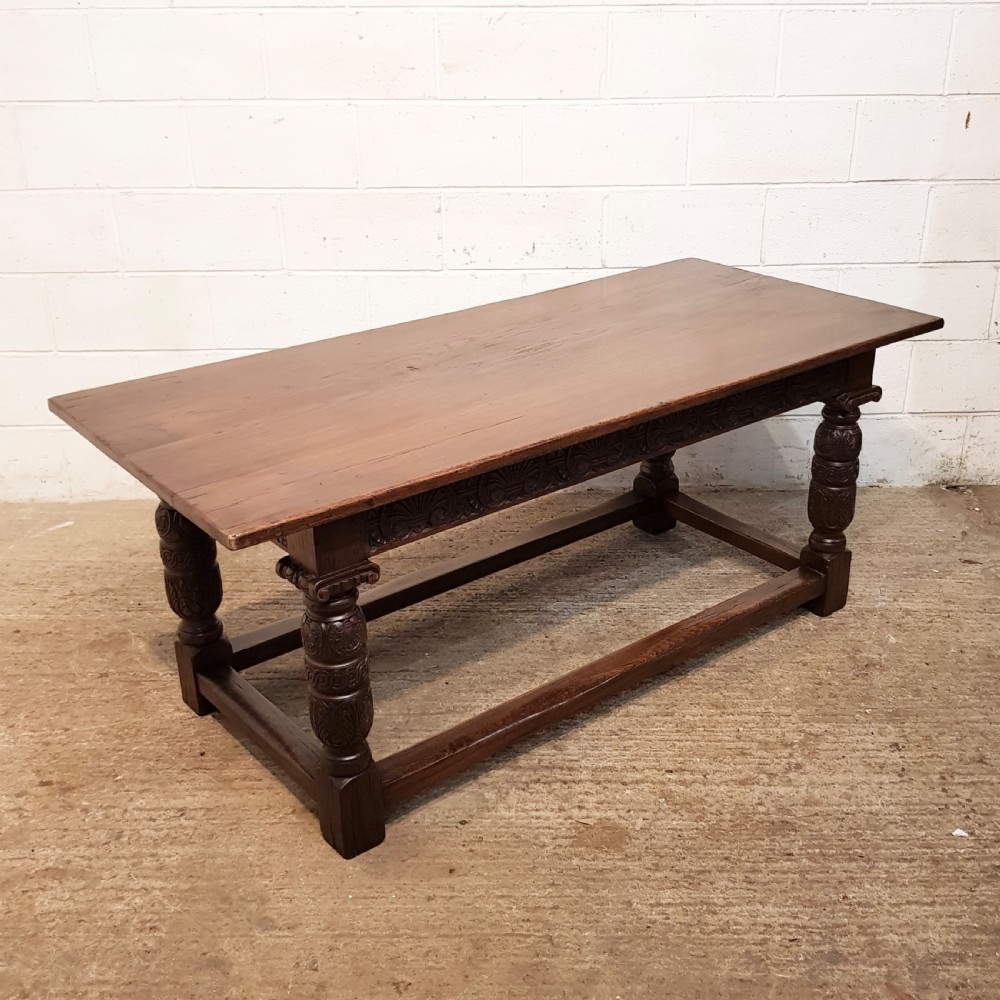 ANTIQUE CARVED OAK REFECTORY DINING TABLE C1920 View VII