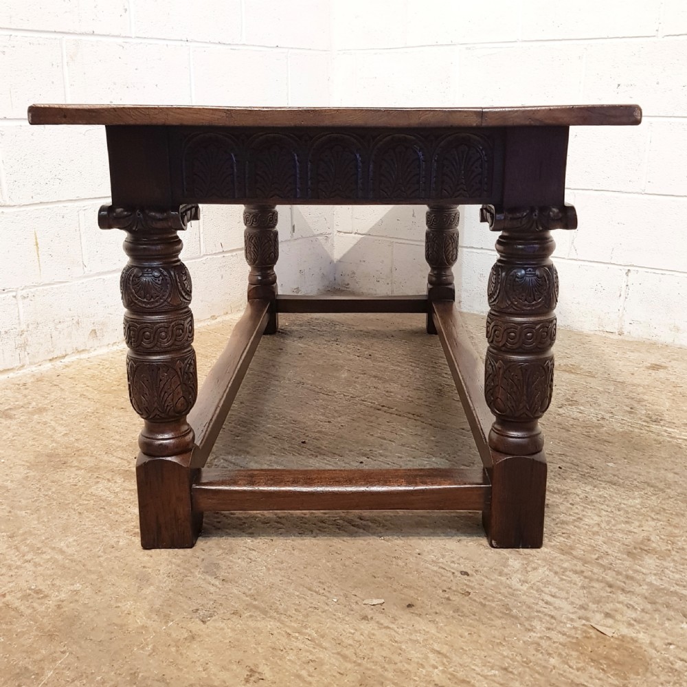 ANTIQUE CARVED OAK REFECTORY DINING TABLE C1920 View VIII