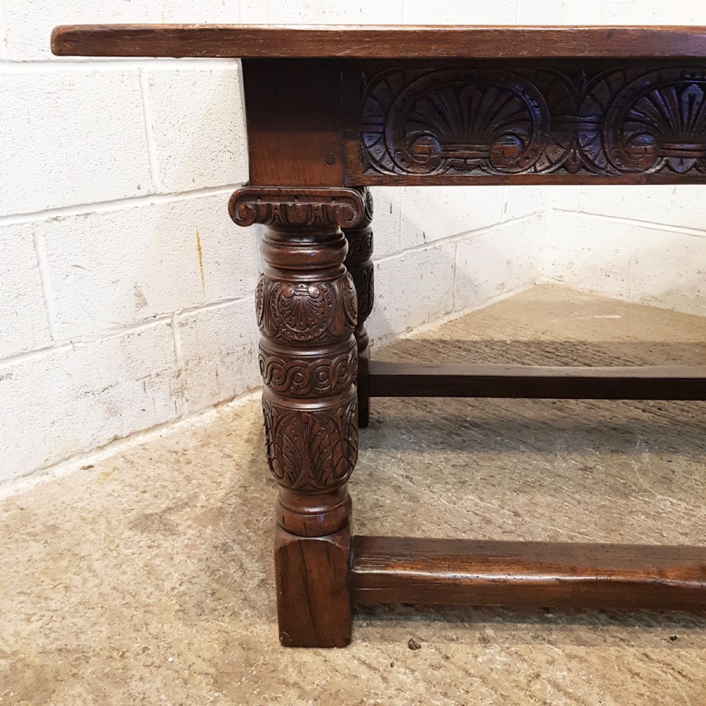 ANTIQUE CARVED OAK REFECTORY DINING TABLE C1920 View IX