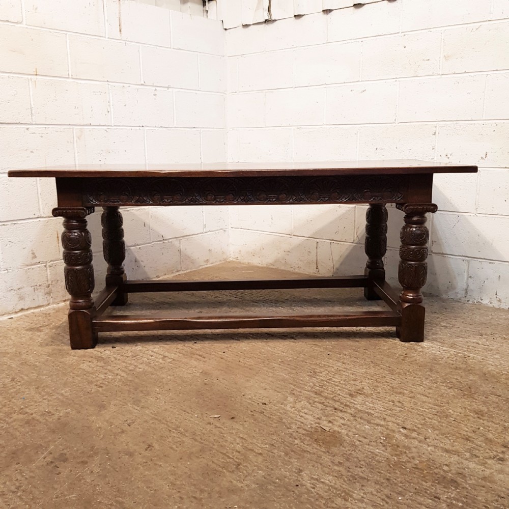 ANTIQUE CARVED OAK REFECTORY DINING TABLE C1920 View XI