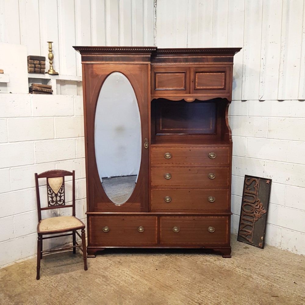 ANTIQUE EDWARDIAN MAHOGANY COMBINATION WARDROBE C1900