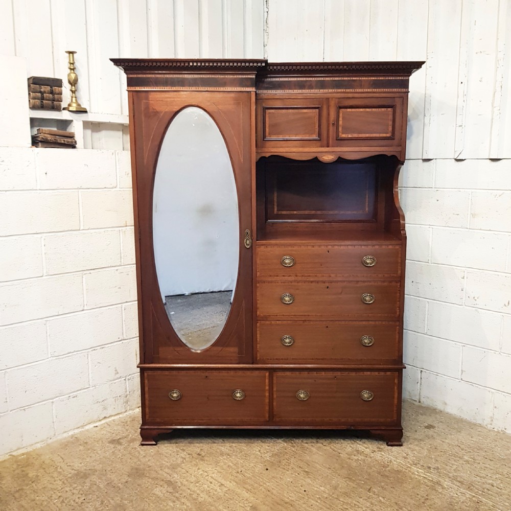 ANTIQUE EDWARDIAN MAHOGANY COMBINATION WARDROBE C1900 View II