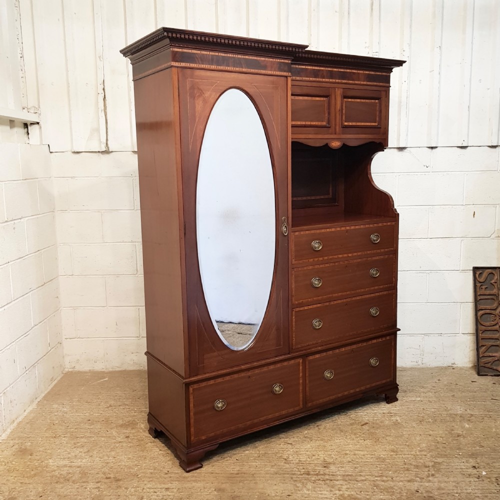 ANTIQUE EDWARDIAN MAHOGANY COMBINATION WARDROBE C1900 View V