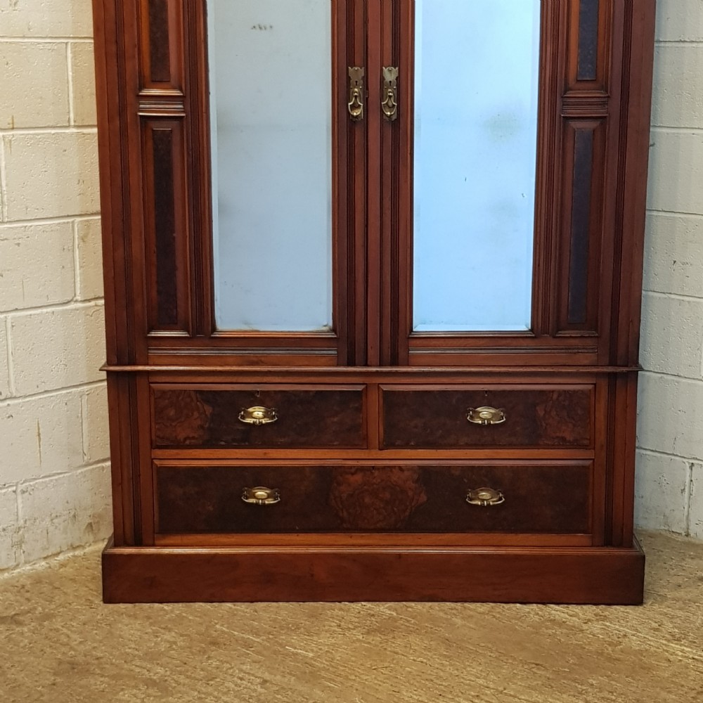 ANTIQUE ART NOUVEAU BURR WALNUT DOUBKE WARDROBE C1890 View II