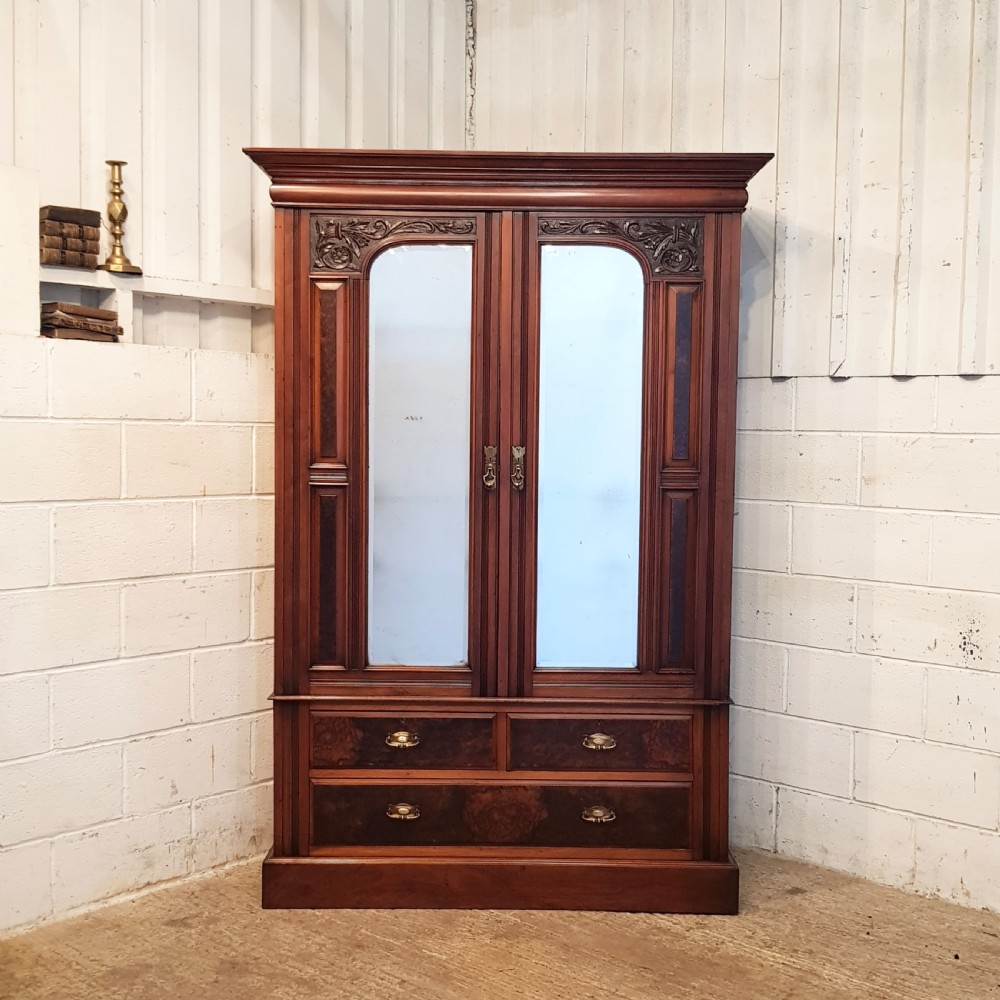 ANTIQUE ART NOUVEAU BURR WALNUT DOUBKE WARDROBE C1890 View VIII