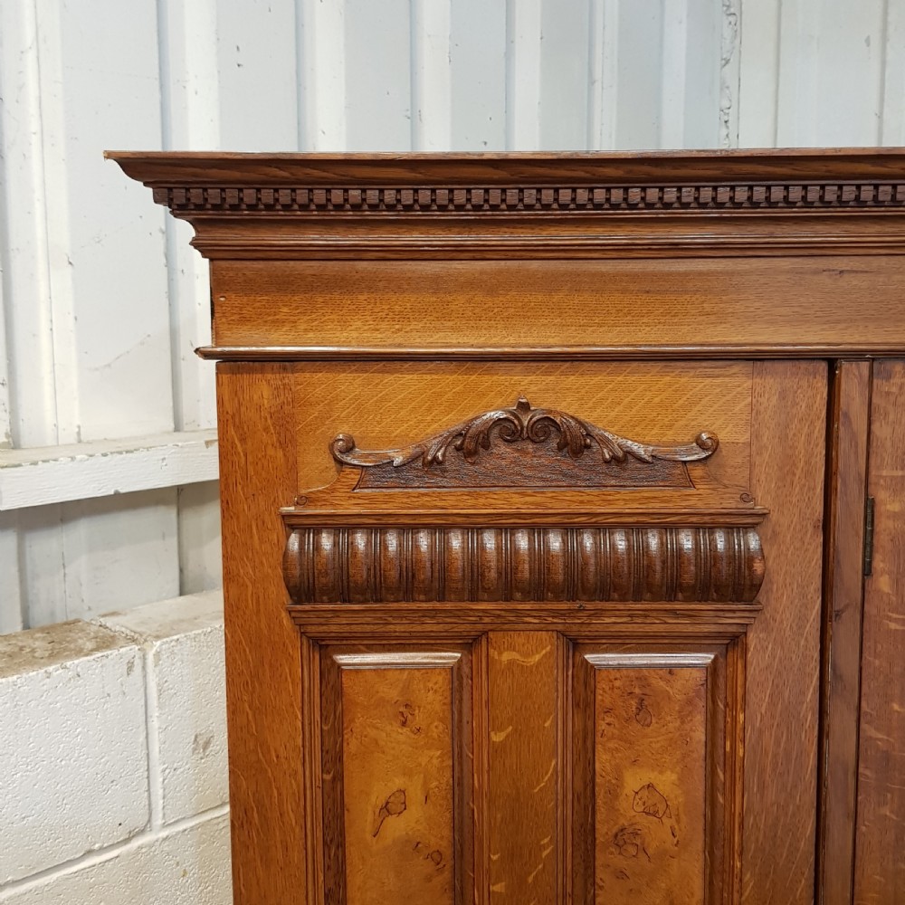 ANTIQUE EDWARDIAN SMALL OAK & BURR WALNUT TRIPLE WARDROBE C1900 View IV