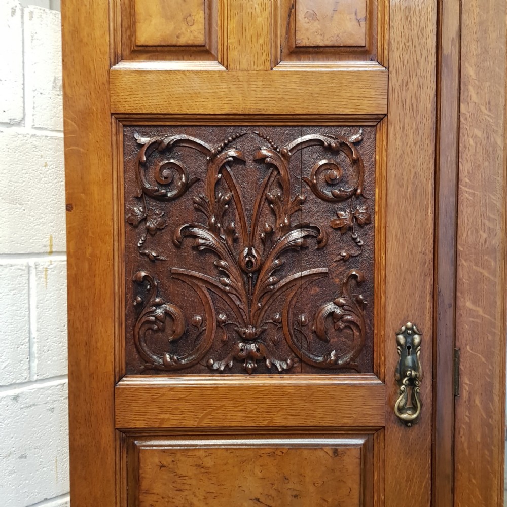 ANTIQUE EDWARDIAN SMALL OAK & BURR WALNUT TRIPLE WARDROBE C1900 View VI