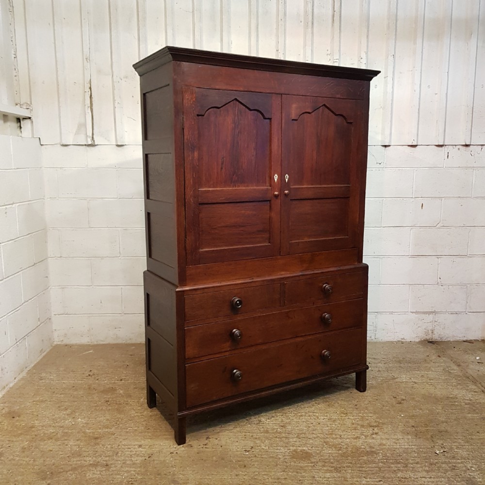 ANTIQUE 18th CENTURY COUNTRY JOINED OAK CLOTHES PRESS C1780 View V