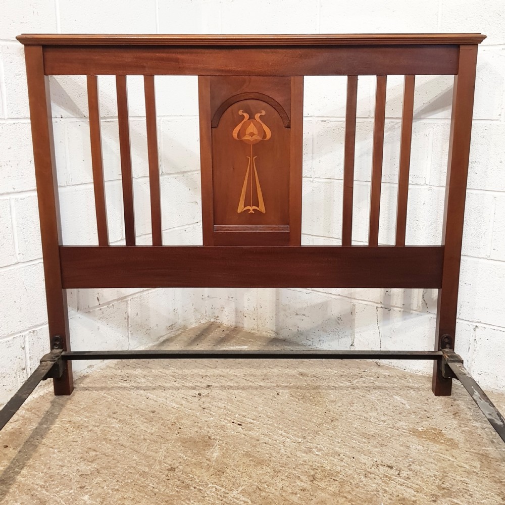 ANTIQUE ARTS & CRAFTS MAHOGANY INLAID DOUBLE BED C1890 View IV