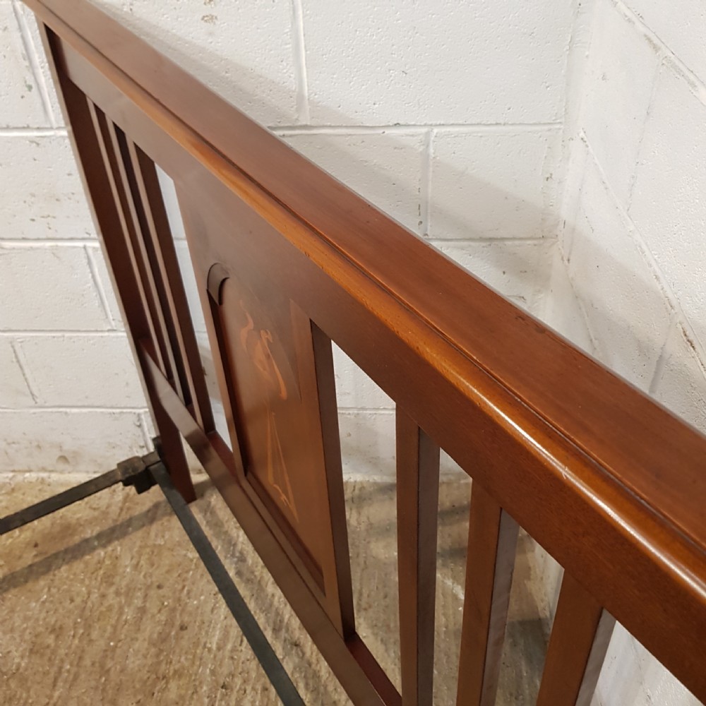 ANTIQUE ARTS & CRAFTS MAHOGANY INLAID DOUBLE BED C1890 View V