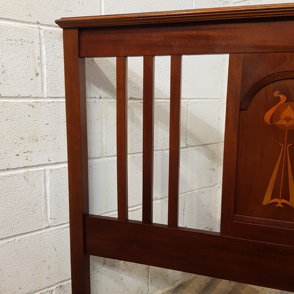 ANTIQUE ARTS & CRAFTS MAHOGANY INLAID DOUBLE BED C1890 View VI