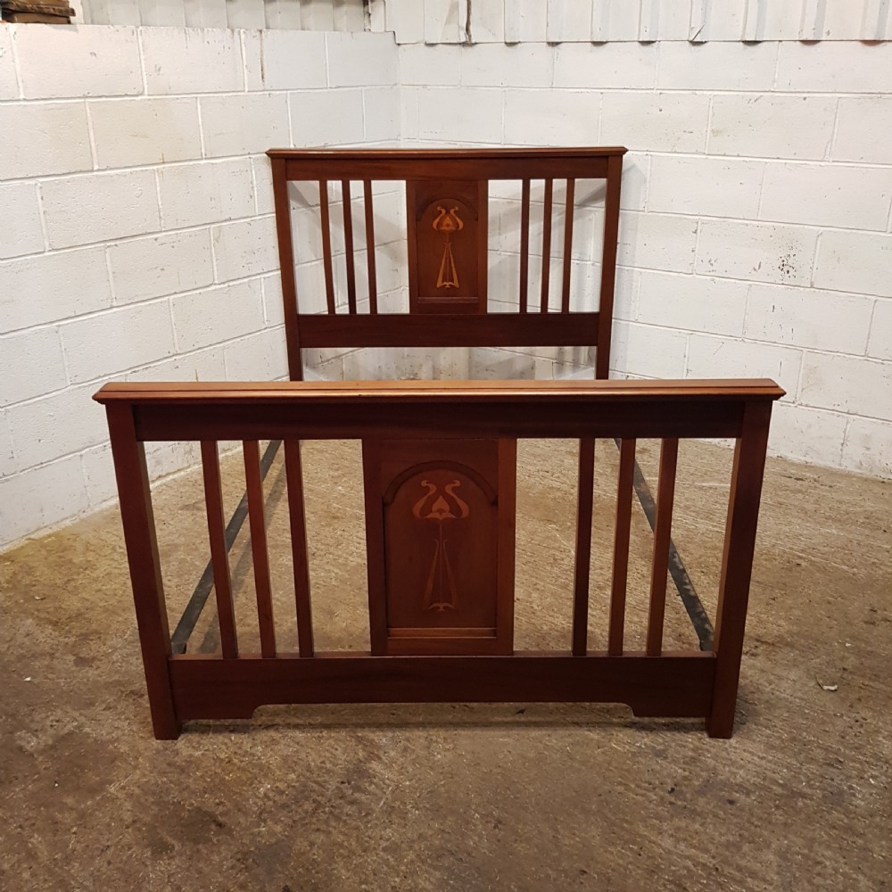 ANTIQUE ARTS & CRAFTS MAHOGANY INLAID DOUBLE BED C1890 View VII