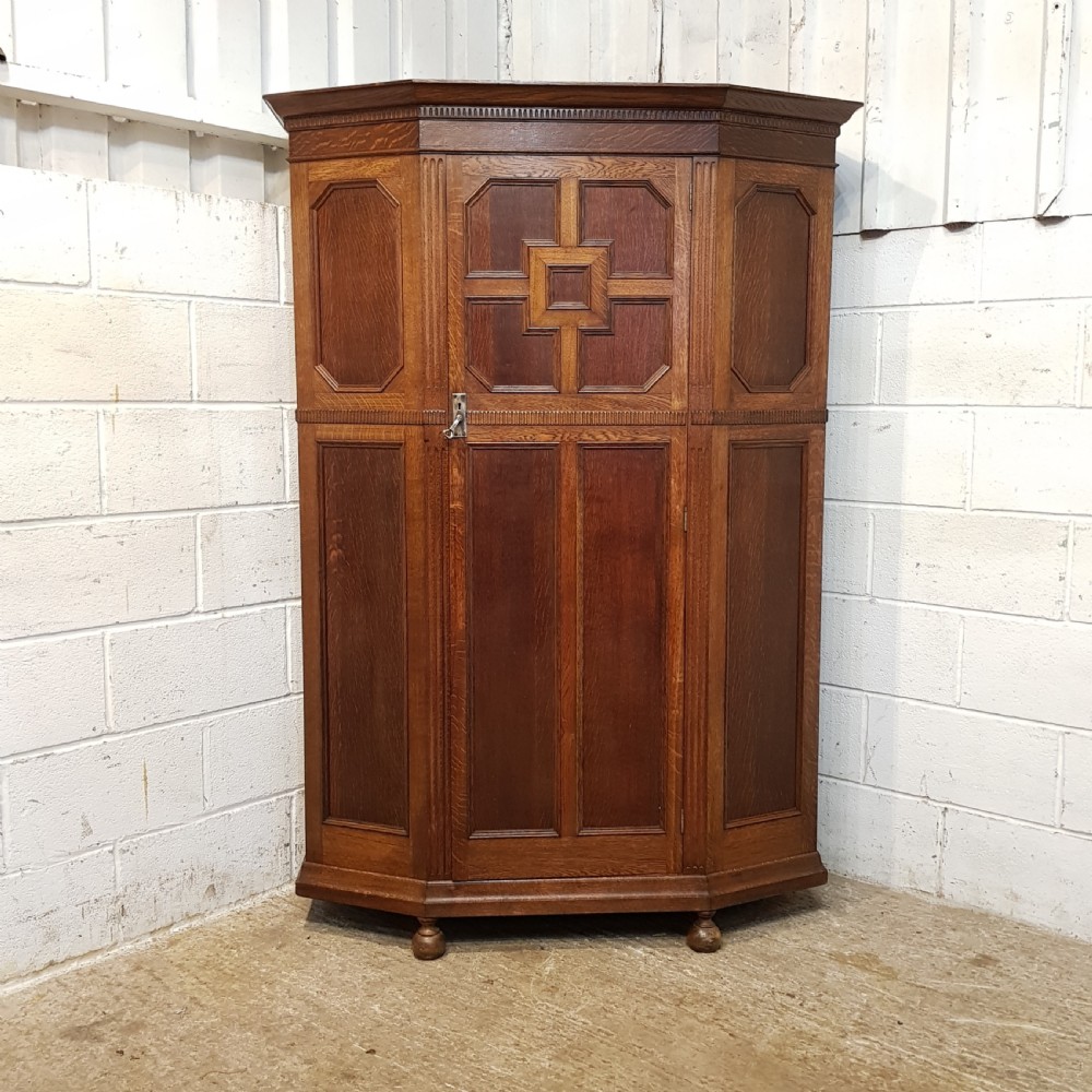 ANTIQUE EDWARDIAN OAK GEOMETRIC HALL ROBE C1900 View V