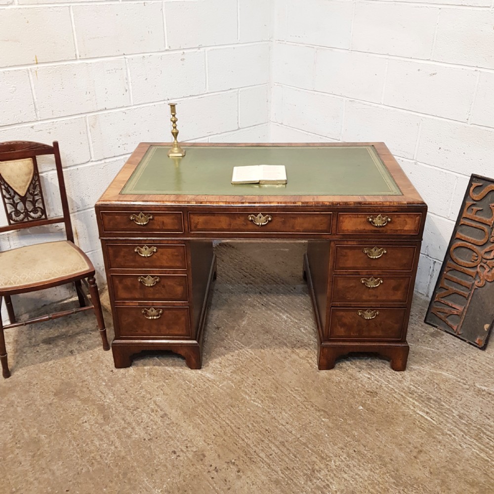 ANTIQUE BURR WALNUT TWIN PEDESTAL DESK C1920 View II