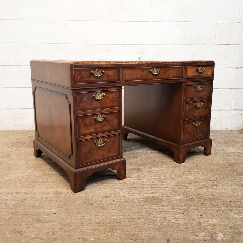 ANTIQUE BURR WALNUT TWIN PEDESTAL DESK C1920 View V