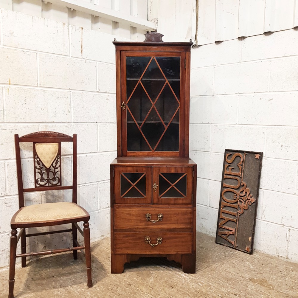 ANTIQUE REGENCY SMALL MAHOGANY BOOKCASE ON CABINET C1820