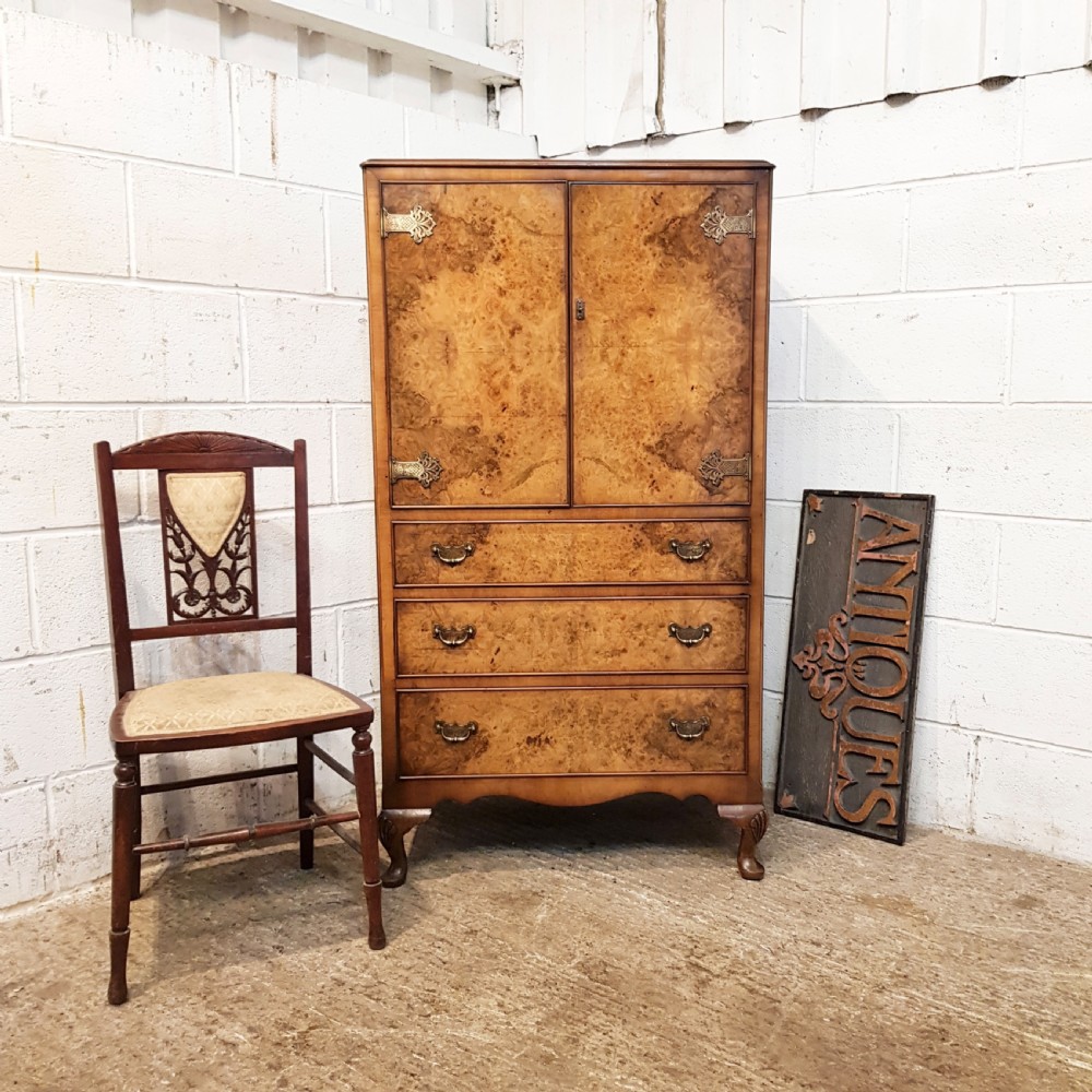 ANTIQUE BURR WALNUT TALL BOY C1920
