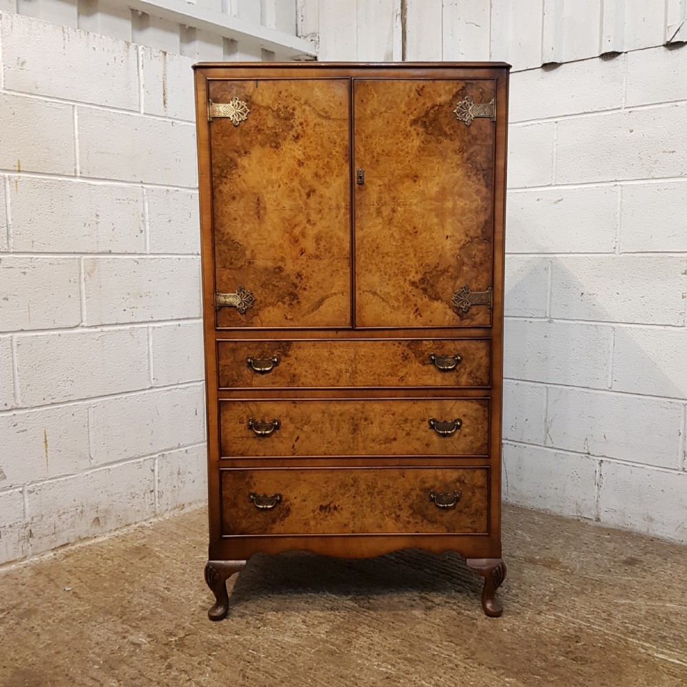 ANTIQUE BURR WALNUT TALL BOY C1920 View IV
