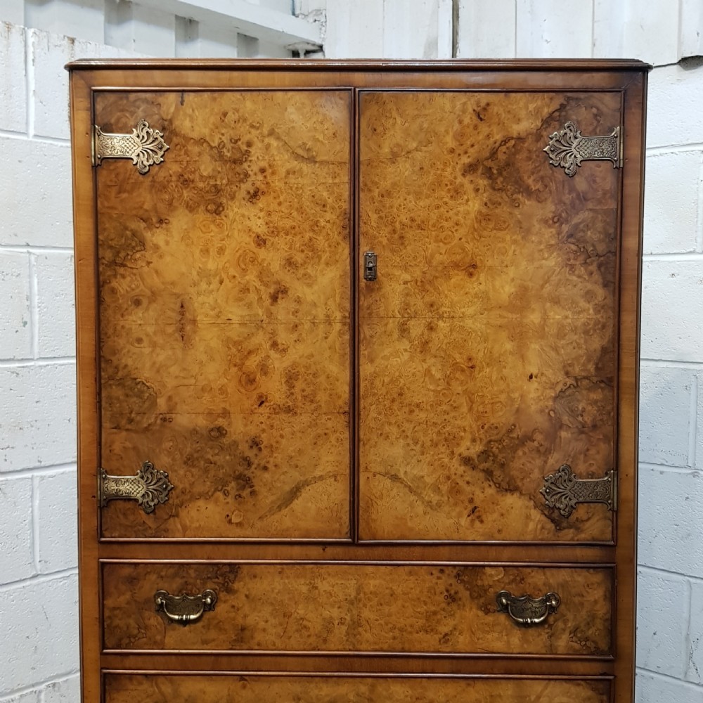 ANTIQUE BURR WALNUT TALL BOY C1920 View VI