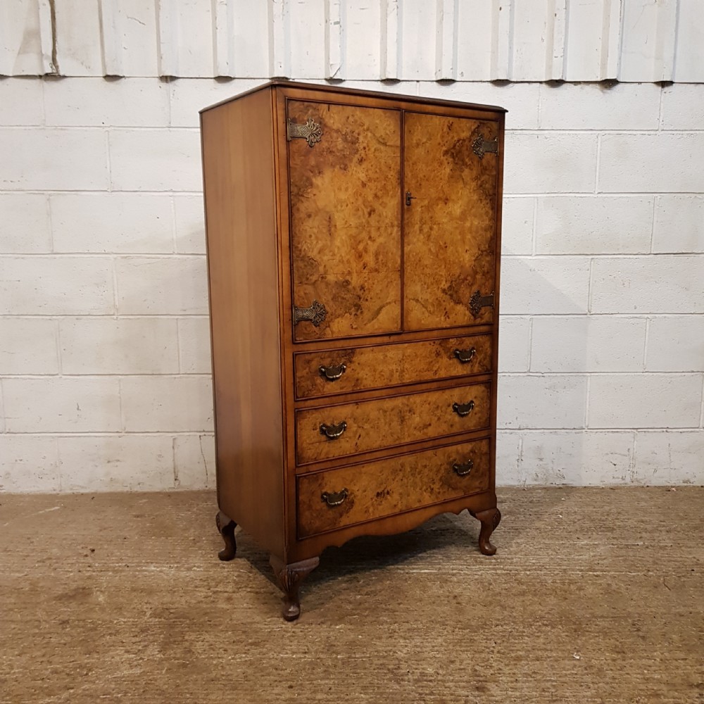 ANTIQUE BURR WALNUT TALL BOY C1920 View VII