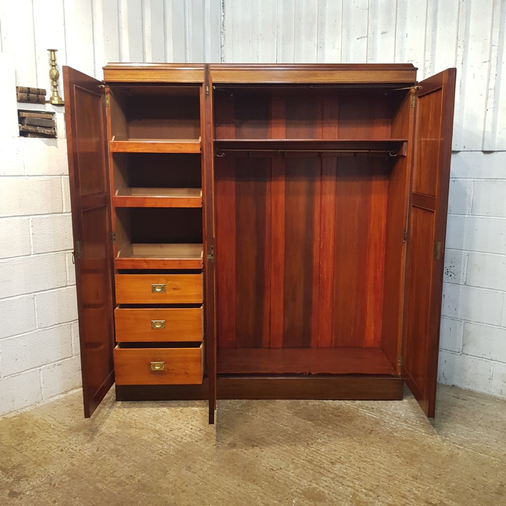 ANTIQUE EDWARDIAN MAHOGANY TRIPLE WARDROBE C1900 View II