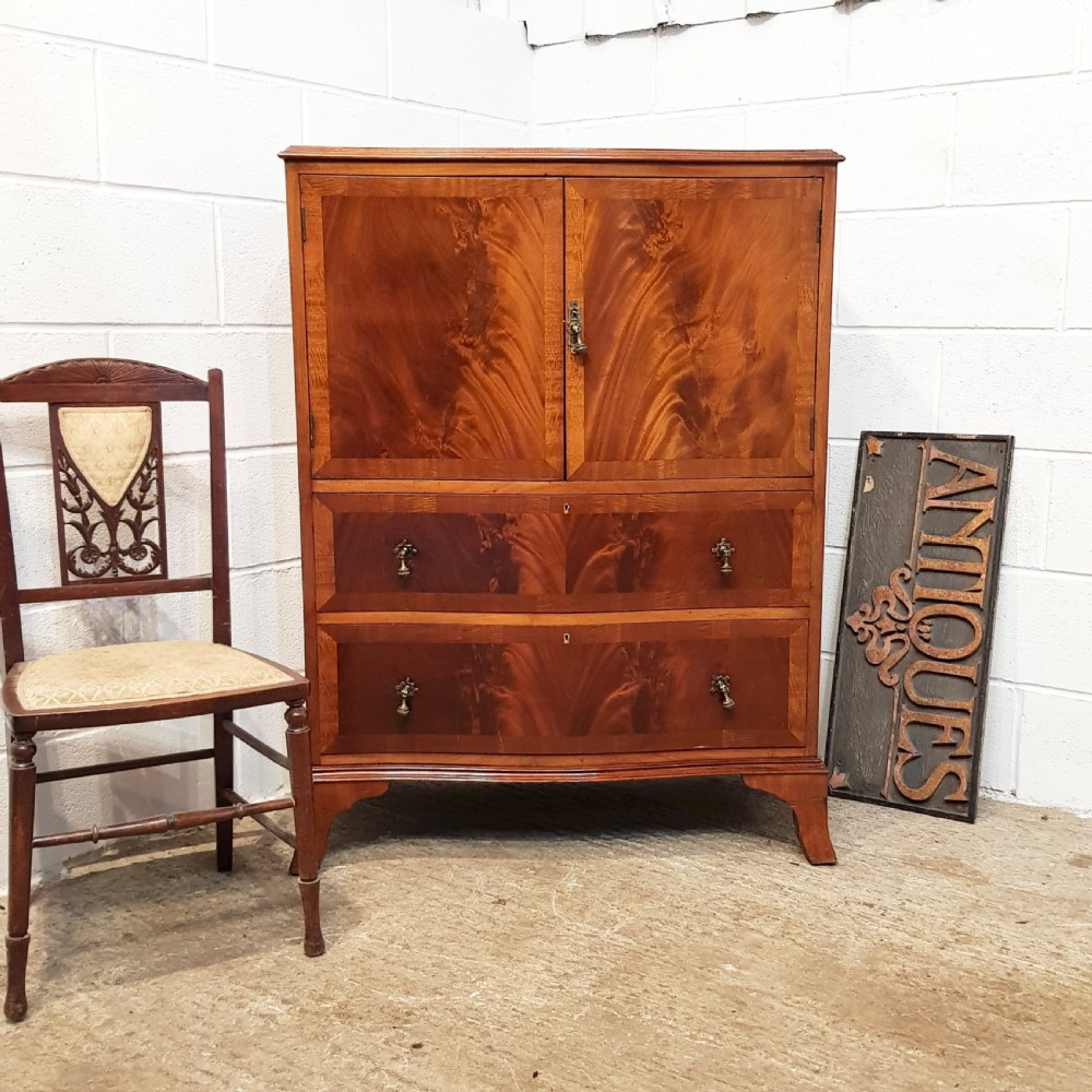 ANTIQUE EDWARDIAN MAHOGANY SERPENTINE SHAPED TALLBOY C1900