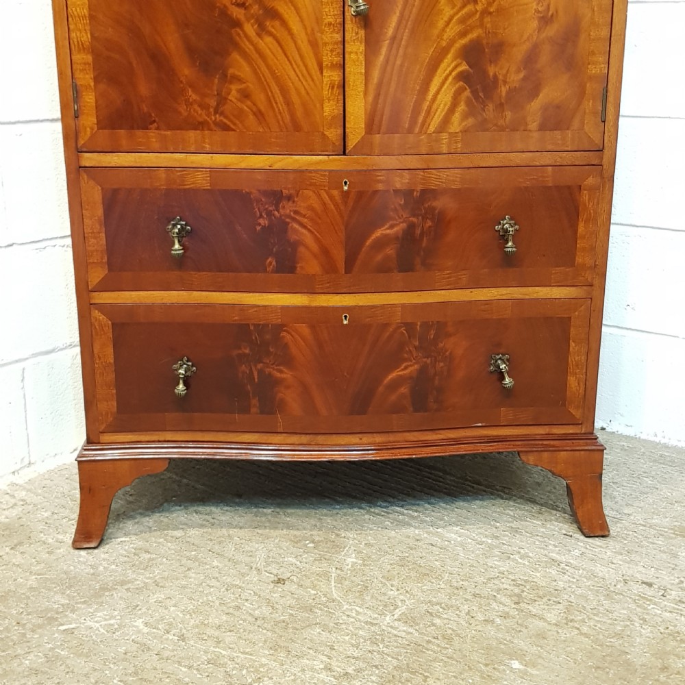 ANTIQUE EDWARDIAN MAHOGANY SERPENTINE SHAPED TALLBOY C1900 View V