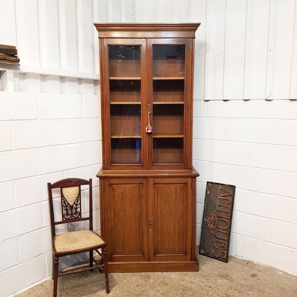 ANTIQUE VICTORIAN TALL NARROW OAK LIBRARY BOOKCASE C 1880