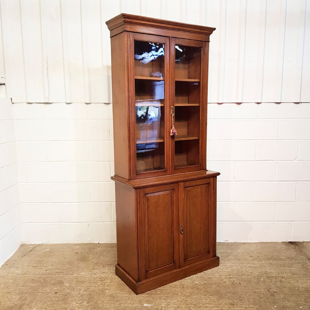 ANTIQUE VICTORIAN TALL NARROW OAK LIBRARY BOOKCASE C 1880 View IV