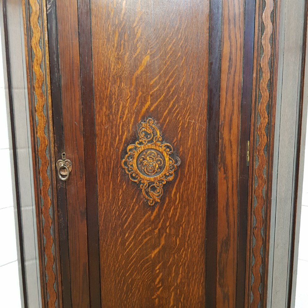 ANTIQUE CARVED OAK HALL WARDROBE C1920 View VII