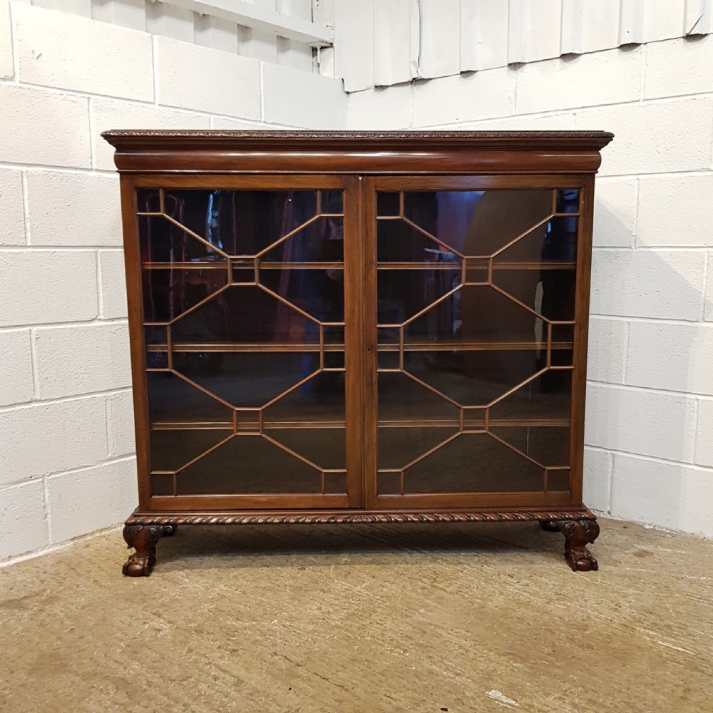 ANTIQUE EDWARDIAN CHIPPENDALE MAHOGANY ASTRAGAL GLAZED BOOKCASE C1900 View VI
