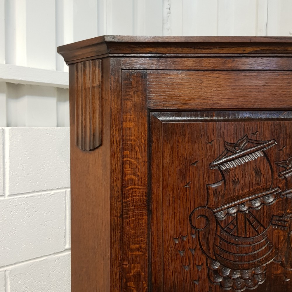 ANTIQUE  CARVED OAK HALL WARDROBE C1920 View II