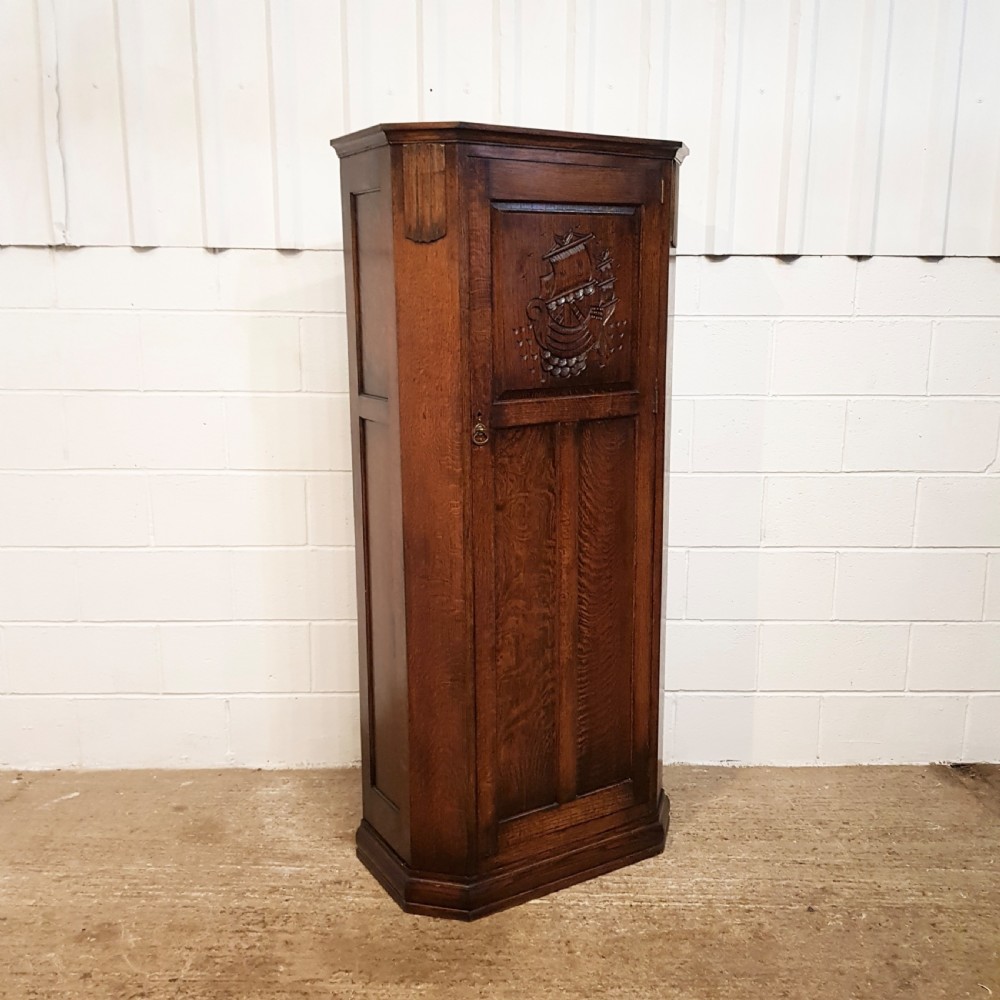 ANTIQUE  CARVED OAK HALL WARDROBE C1920 View III