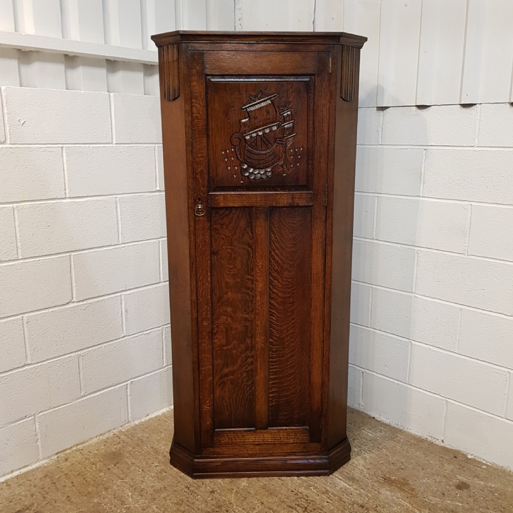 ANTIQUE  CARVED OAK HALL WARDROBE C1920 View IV