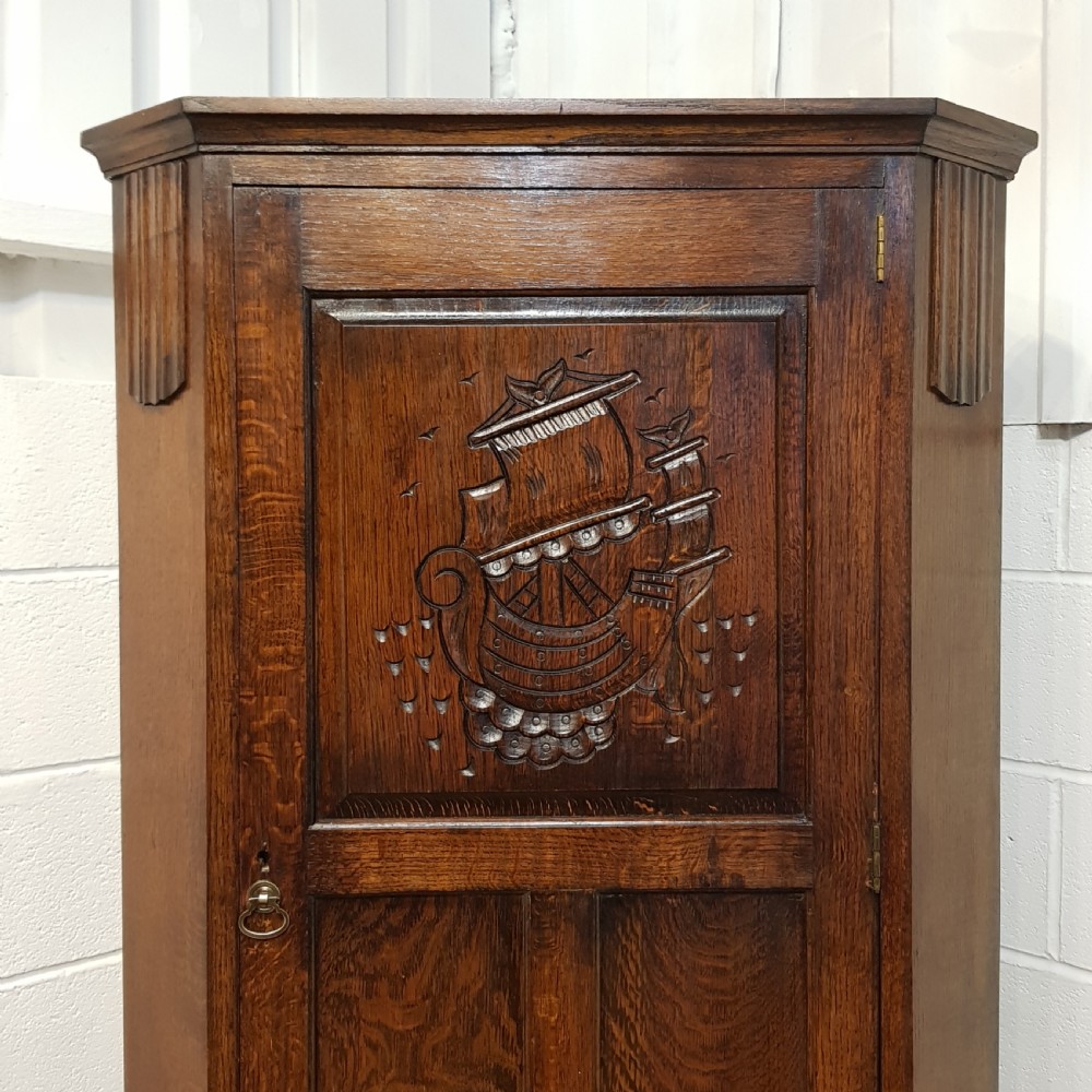 ANTIQUE  CARVED OAK HALL WARDROBE C1920 View V