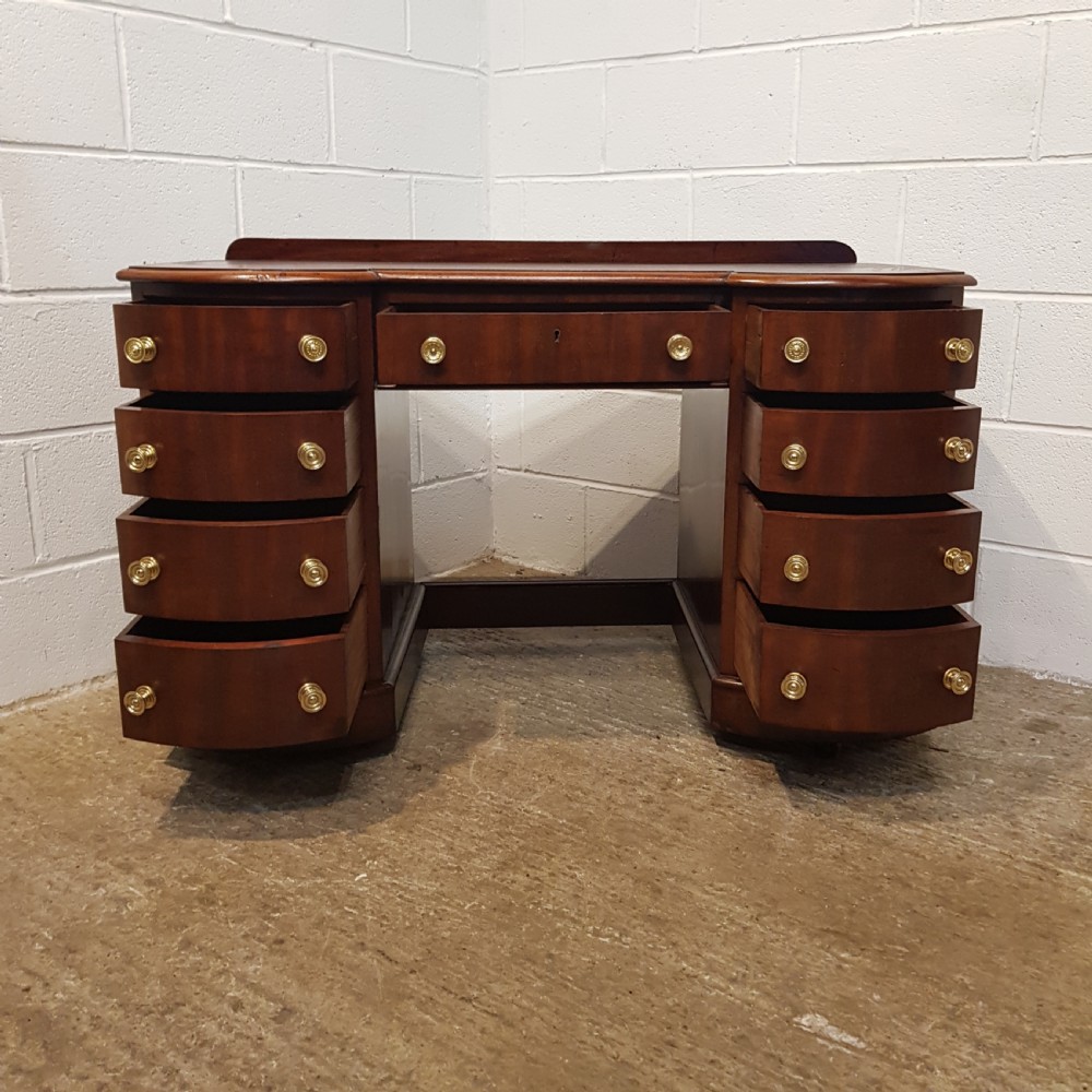 ANTIQUE EDWARDIAN MAHOGANY BOW FRONT PEDESTAL DESK C1900 View IV