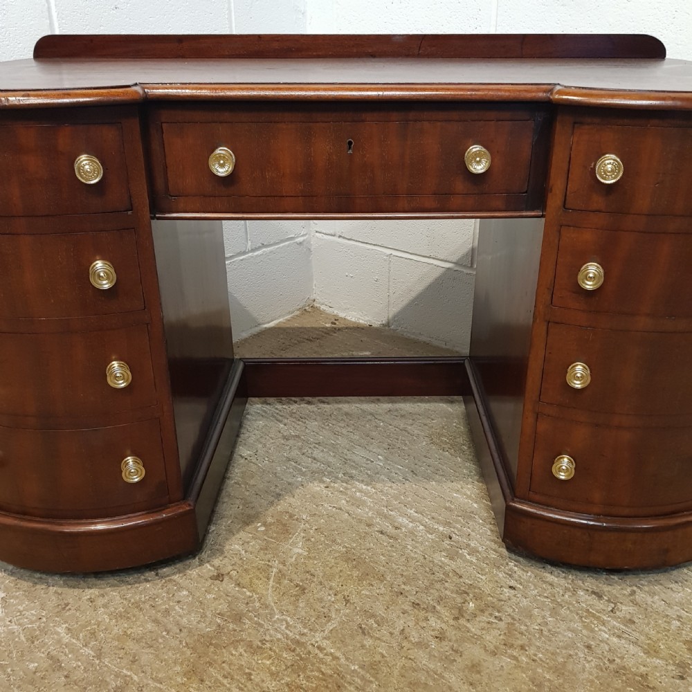 ANTIQUE EDWARDIAN MAHOGANY BOW FRONT PEDESTAL DESK C1900 View V