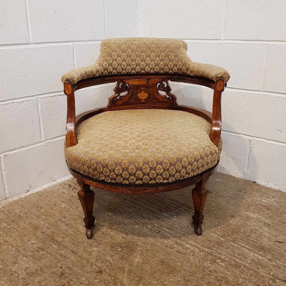 ANTIQUE LARGE VICTORIAN INLAID ROSEWOOD TUB ARMCHAIR  C1880 View II