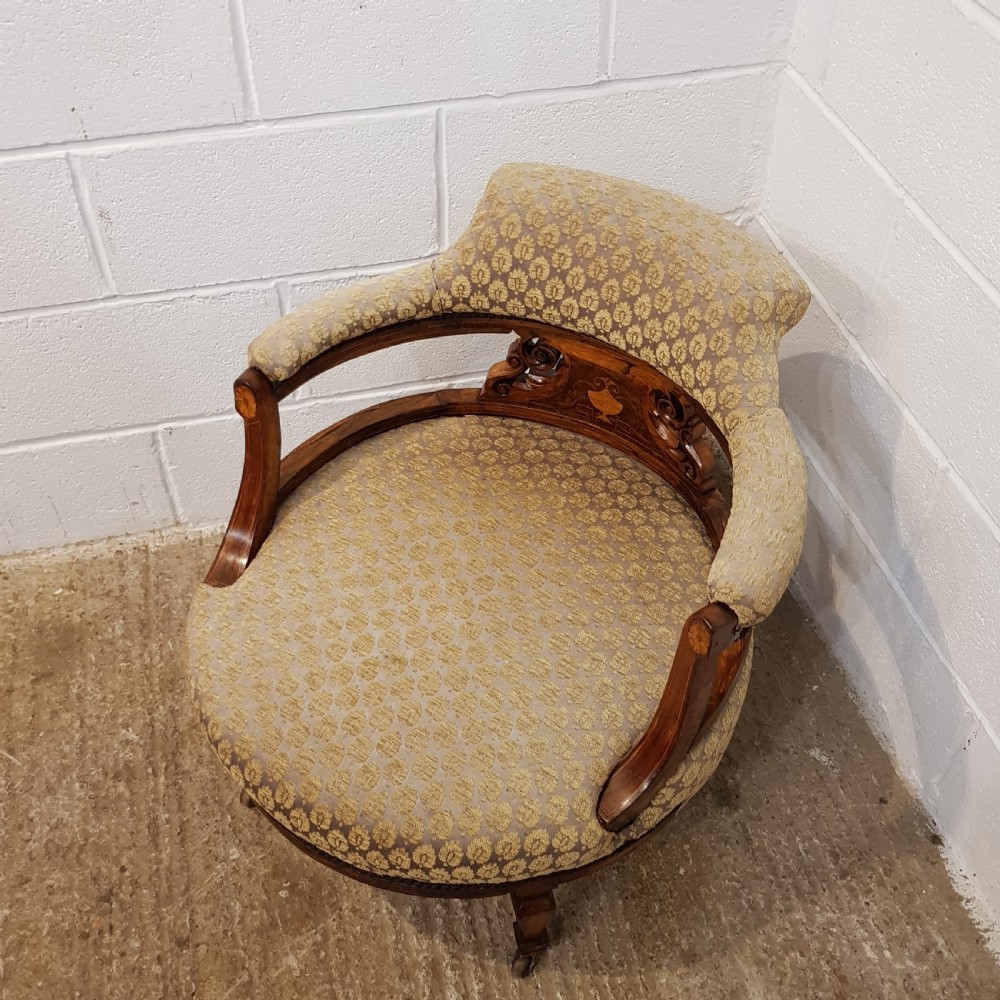 ANTIQUE LARGE VICTORIAN INLAID ROSEWOOD TUB ARMCHAIR  C1880 View VI