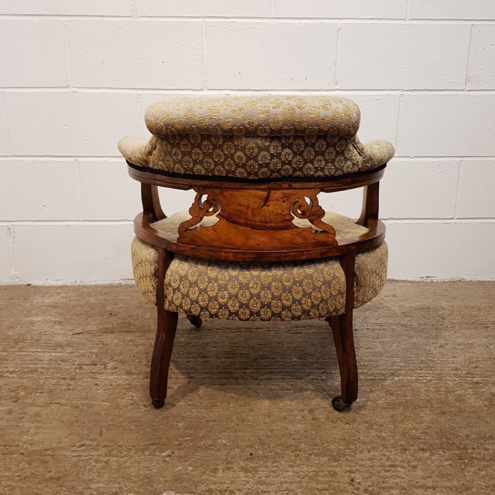 ANTIQUE LARGE VICTORIAN INLAID ROSEWOOD TUB ARMCHAIR  C1880 View VII