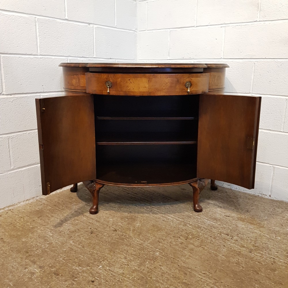 ANTIQUE BURR WALNUT SERPENTINE SHAPED SIDE CABINET C1920 View II